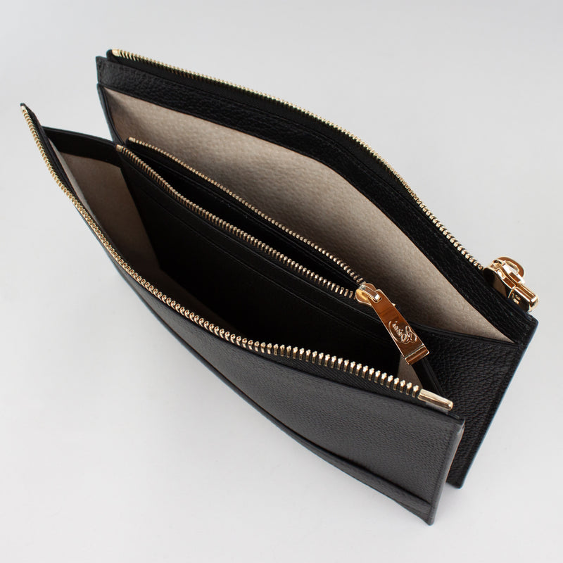 1233 LD 2ROOMS CLUTCH BAG WITH HANDLE Col.Nero